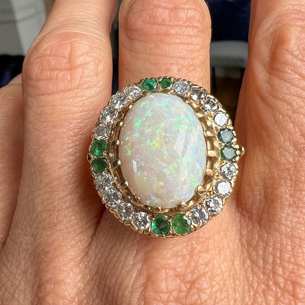 Vintage Opal, Emerald, & Diamond Ring, from Doyle & Doyle antique and vintage jewelry boutique