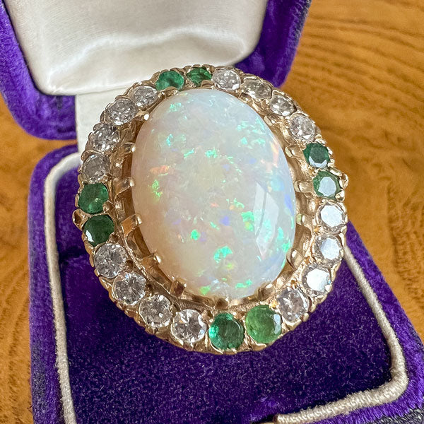 Vintage Opal, Emerald, & Diamond Ring, from Doyle & Doyle antique and vintage jewelry boutique