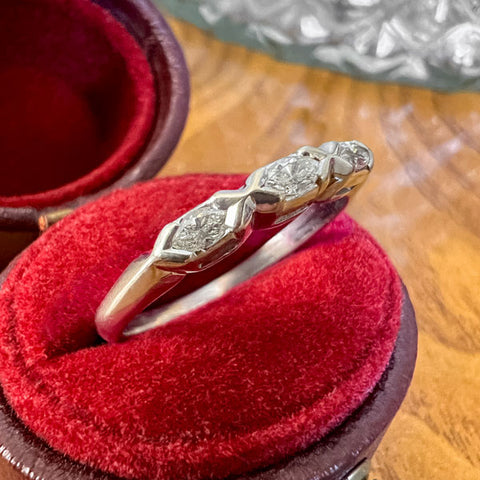 Vintage Marquise Diamond Wedding Band Ring sold by Doyle and Doyle an antique and vintage jewelry boutique