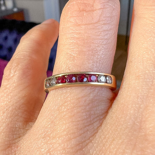 Vintage Ruby & Diamond Wedding Band Ring sold by Doyle and Doyle an antique and vintage jewelry boutique