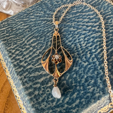 Antique Diamond & Pearl Lavalier Pendant sold by Doyle and Doyle an antique and vintage jewelry boutique