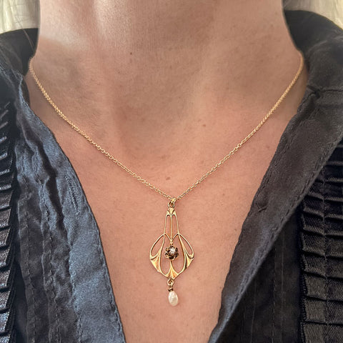 Antique Diamond & Pearl Lavalier Pendant sold by Doyle and Doyle an antique and vintage jewelry boutique