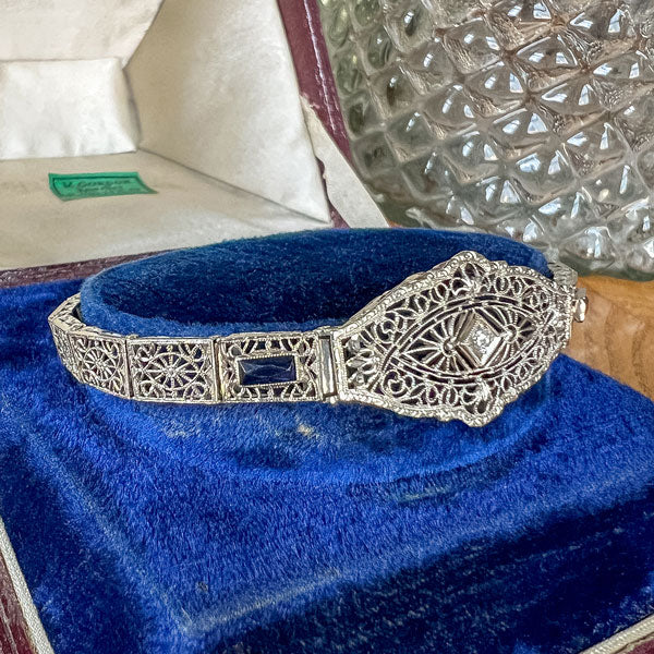 Vintage Diamond Filigree Bracelet sold by Doyle and Doyle an antique and vintage jewelry boutique