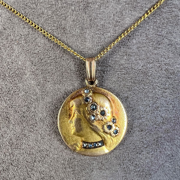 Art Nouveau Diamond Pendant sold by Doyle and Doyle an antique and vintage jewelry boutique