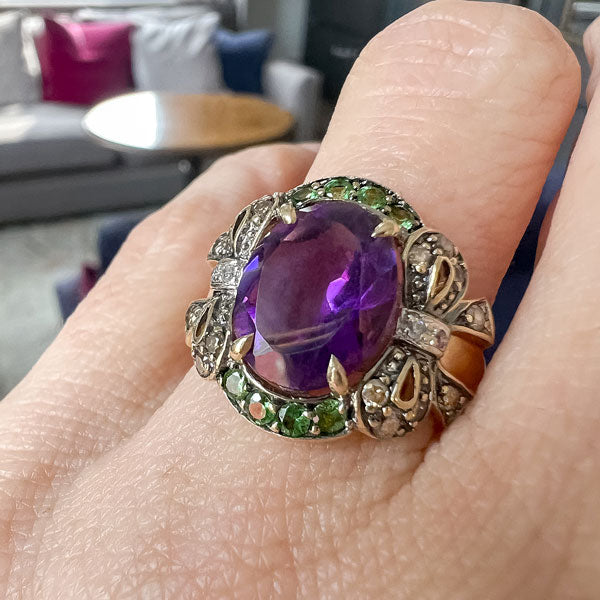 Vintage Amethyst, Tsavorite & Diamond Ring sold by Doyle and Doyle an antique and vintage jewelry boutique
