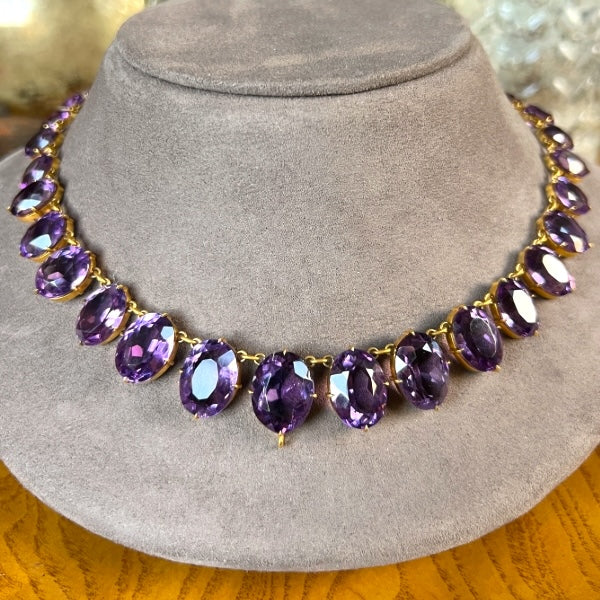 Antique oval amethyst riviere or collar necklace, from Doyle & Doyle antique and vintage jewelry