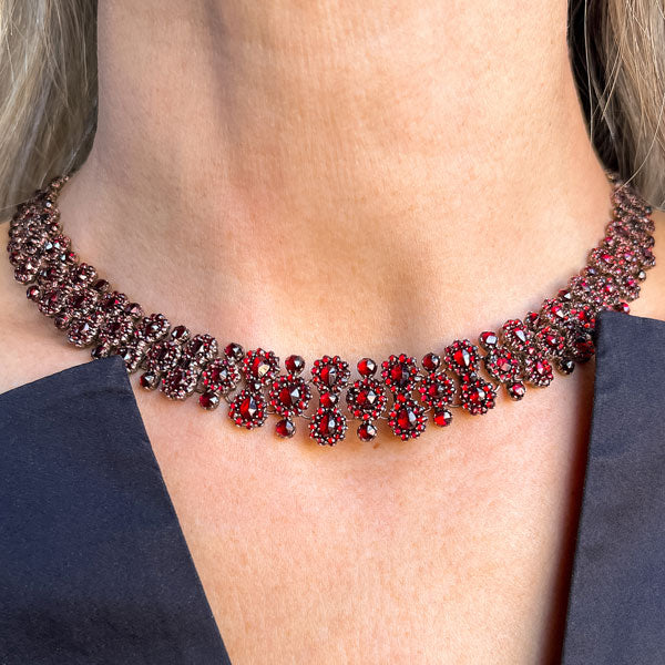 Victorian Bohemian Garnet Collar Necklace sold by Doyle and Doyle an antique and vintage jewelry boutique
