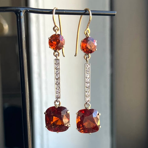 Vintage Hessonite & Diamond Drop Earrings sold by Doyle and Doyle an antique and vintage jewelry boutique