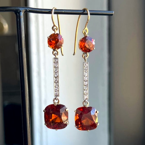 Vintage Hessonite & Diamond Drop Earrings sold by Doyle and Doyle an antique and vintage jewelry boutique