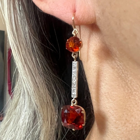 Vintage Hessonite & Diamond Drop Earrings sold by Doyle and Doyle an antique and vintage jewelry boutique