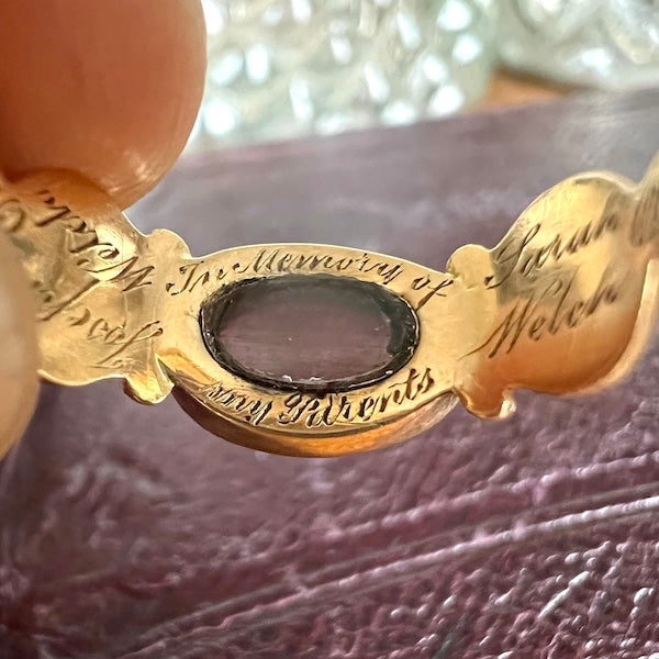 Antique Georgian garnet and black enamel mourning ring, from Doyle & Doyle vintage and antique jewelry