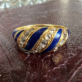 Antique Victorian Diamond and Blue Enamel Striped Ring, from Doyle & Doyle vintage and antique jewelry