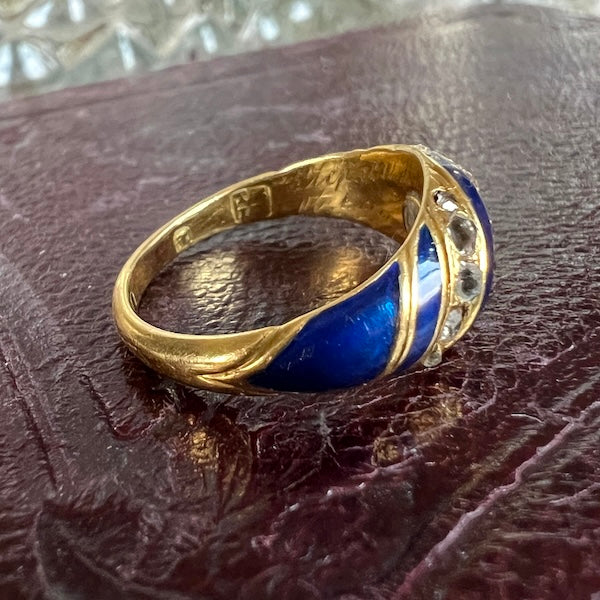 Antique Victorian Diamond and Blue Enamel Striped Ring, from Doyle & Doyle vintage and antique jewelry