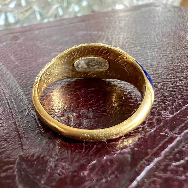 Antique Victorian Diamond and Blue Enamel Striped Ring, from Doyle & Doyle vintage and antique jewelry