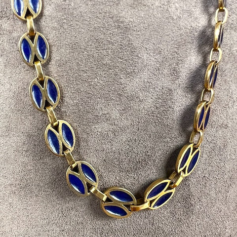 Vintage Blue Enamel Gold Chain Necklace sold by Doyle and Doyle an antique and vintage jewelry boutique