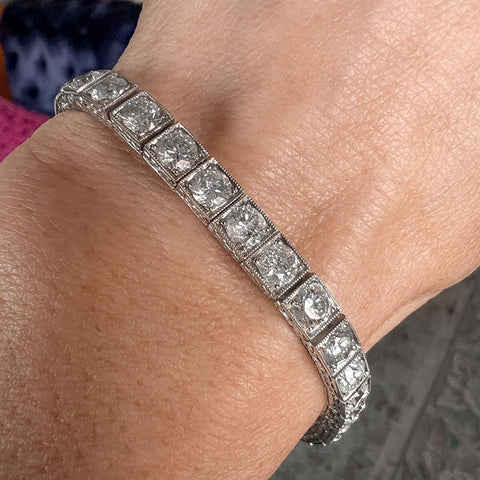 Vintage Diamond Straightline Tennis Bracelet sold by Doyle and Doyle an antique and vintage jewelry boutique
