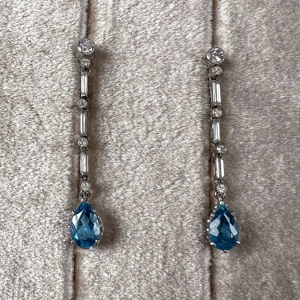 Art Deco Diamond and Aquamarine Drop Earrings, from Doyle & Doyle antique and vintage jewelry