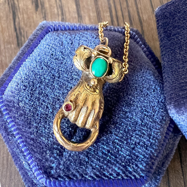 Georgian Turquoise Hand & Snake Clasp sold by Doyle and Doyle an antique and vintage jewelry boutique