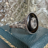 Oval Rose Cut Diamond & Black Onyx Ring sold by Doyle and Doyle an antique and vintage jewelry boutique
