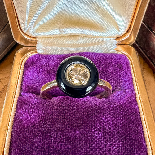 Fancy Yellow Diamond & Black Onyx Ring sold by Doyle and Doyle an antique and vintage jewelry boutique