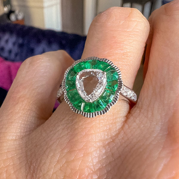 Pear Shaped Rose Cut Diamond & Emerald Ring sold by Doyle and Doyle an antique and vintage jewelry boutique