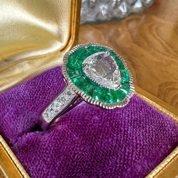 Pear Shaped Rose Cut Diamond & Emerald Ring sold by Doyle and Doyle an antique and vintage jewelry boutique