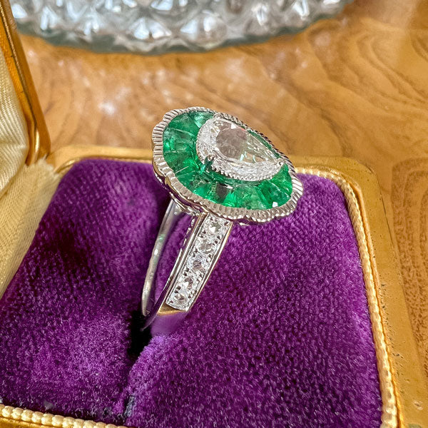 Pear Shaped Rose Cut Diamond & Emerald Ring sold by Doyle and Doyle an antique and vintage jewelry boutique