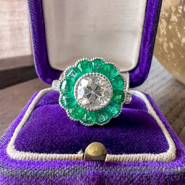 Old Mine Cut Diamond & Emerald Ring sold by Doyle and Doyle an antique and vintage jewelry boutique