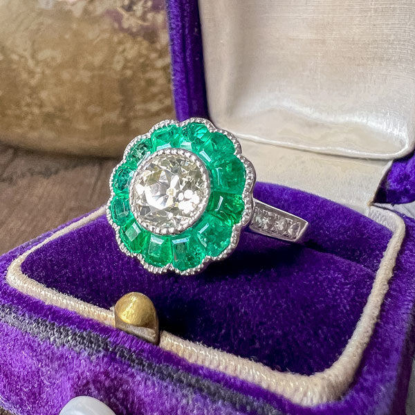 Old Mine Cut Diamond & Emerald Ring sold by Doyle and Doyle an antique and vintage jewelry boutique