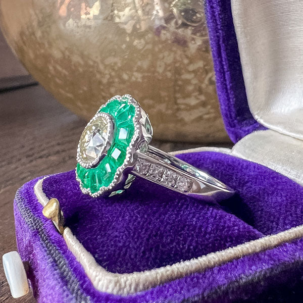 Old Mine Cut Diamond & Emerald Ring sold by Doyle and Doyle an antique and vintage jewelry boutique