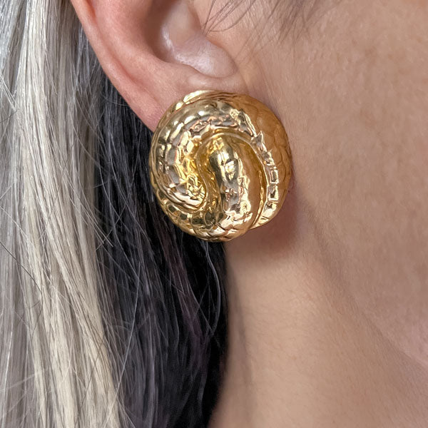Vintage Gold Textured Knot Button Earrings, from Doyle & Doyle antique and vintage jewelry boutique