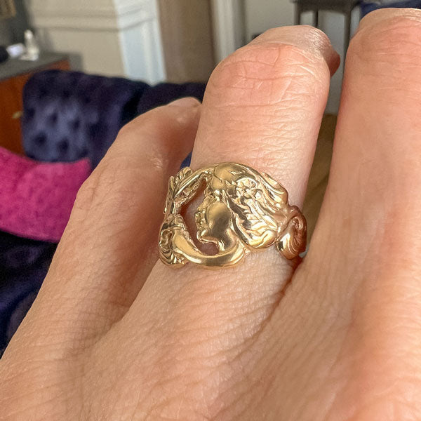 Art Nouveau Style Lady Profile Ring sold by Doyle and Doyle an antique and vintage jewelry boutique