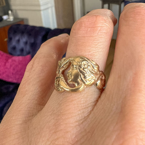 Art Nouveau Style Lady Profile Ring sold by Doyle and Doyle an antique and vintage jewelry boutique