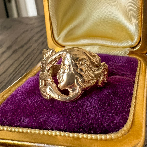 Art Nouveau Style Lady Profile Ring sold by Doyle and Doyle an antique and vintage jewelry boutique
