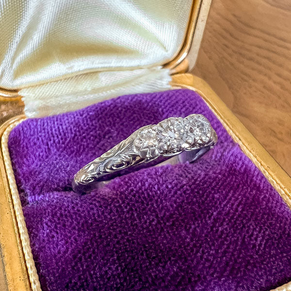 Vintage Three Stone Diamond Ring, RBC 0.20 ctw. sold by Doyle and Doyle an antique and vintage jewelry boutique