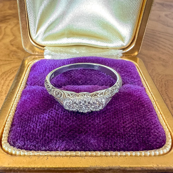 Vintage Three Stone Diamond Ring, RBC 0.20 ctw. sold by Doyle and Doyle an antique and vintage jewelry boutique
