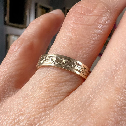 Vintage Patterned Band Ring sold by Doyle and Doyle an antique and vintage jewelry boutique