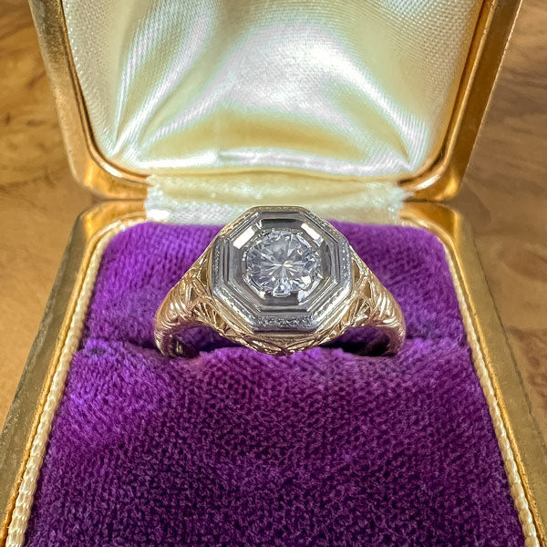 Vintage Filigree Engagement Ring, RBC 0.25ctw sold by Doyle and Doyle an antique and vintage jewelry boutique