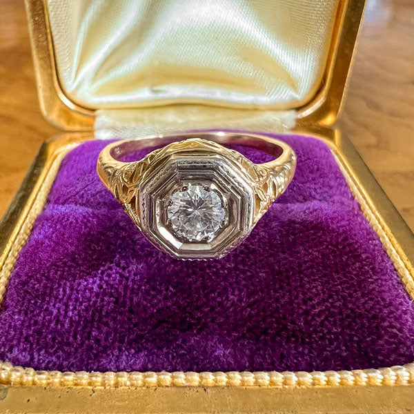 Vintage Filigree Engagement Ring, RBC 0.25ctw sold by Doyle and Doyle an antique and vintage jewelry boutique