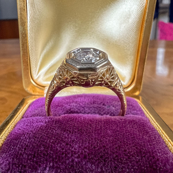 Vintage Filigree Engagement Ring, RBC 0.25ctw sold by Doyle and Doyle an antique and vintage jewelry boutique