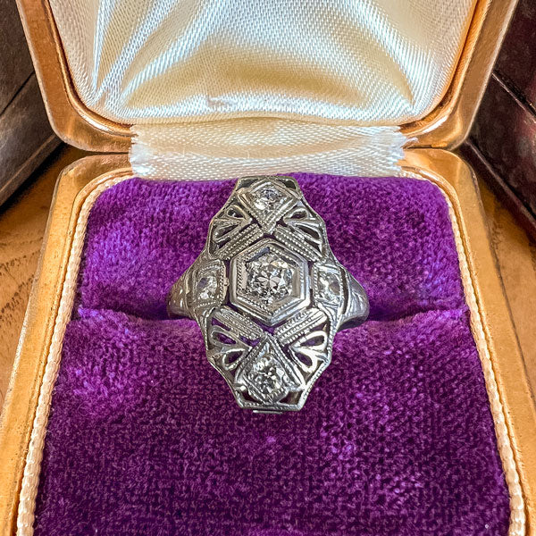 Vintage Diamond Filigree Dinner Ring, from Doyle & Doyle antique and vintage jewelry boutique
