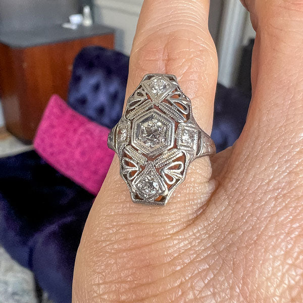 Vintage Diamond Filigree Dinner Ring, from Doyle & Doyle antique and vintage jewelry boutique