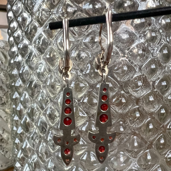 Vintage Bohemian Garnet Drop Earrings with Czech hallmarks, from Doyle & Doyle an antique and vintage jewelry boutique