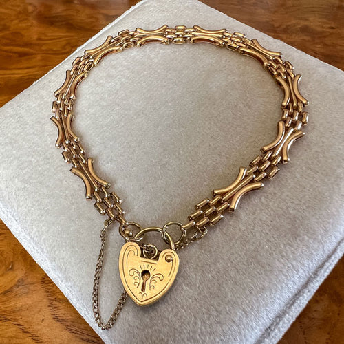 Antique Gate Link Bracelet with Heart Lock sold by Doyle and Doyle an antique and vintage jewelry boutique