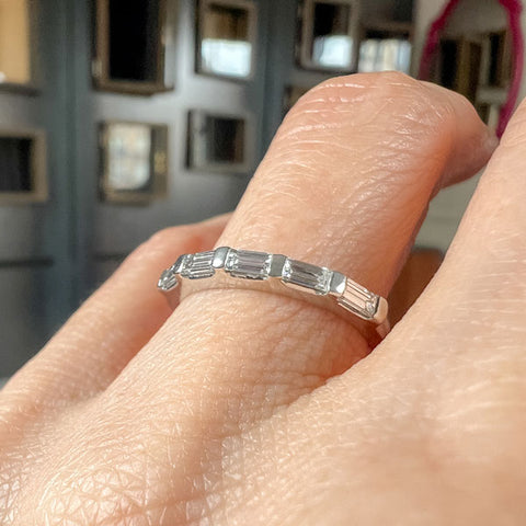 Vintage Baguette Diamond Wedding Band sold by Doyle and Doyle an antique and vintage jewelry boutique