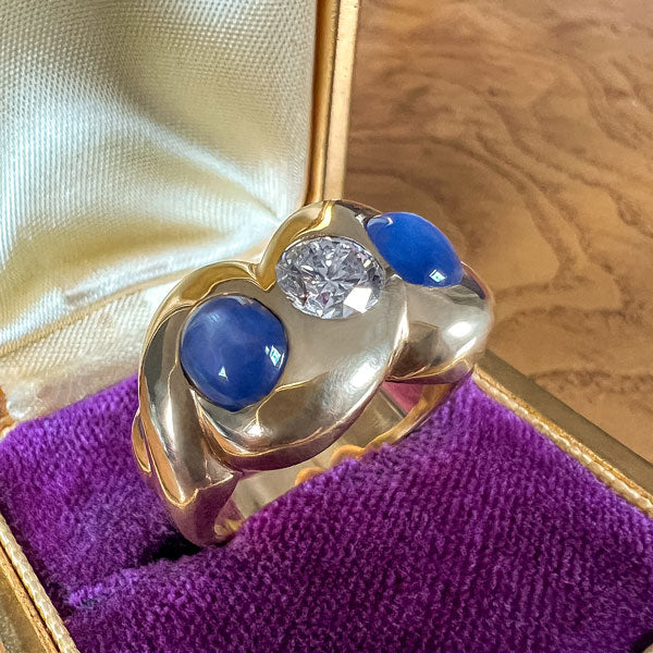 Vintage Diamond & Star Sapphire Ring sold by Doyle and Doyle an antique and vintage jewelry boutique