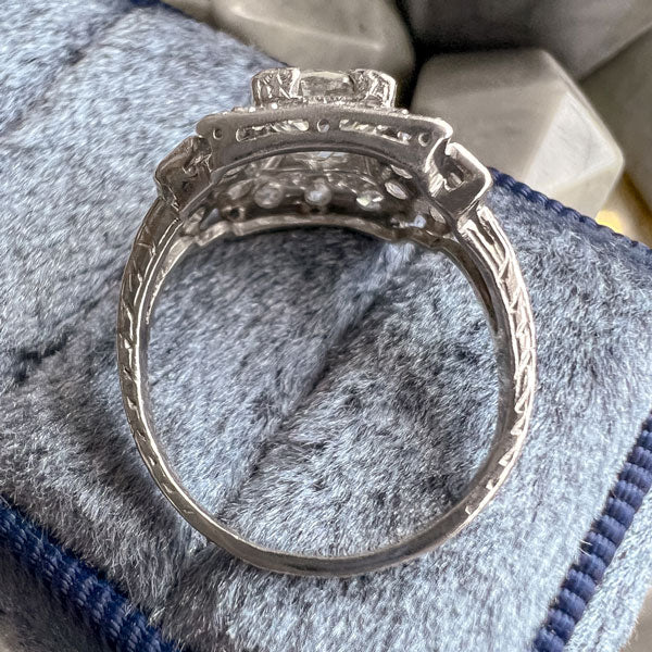 Art Deco Diamond Engagement Ring with emerald accents, sold by Doyle & Doyle antique and vintage jewelry boutique