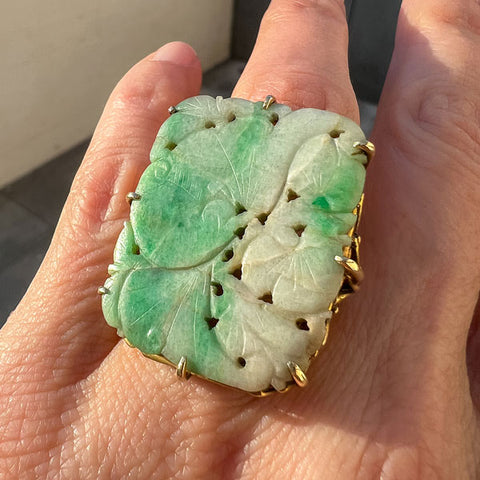 Vintage Carved Jade Bat Ring sold by Doyle and Doyle an antique and vintage jewelry boutique