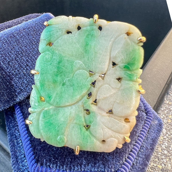 Vintage Carved Jade Bat Ring sold by Doyle and Doyle an antique and vintage jewelry boutique