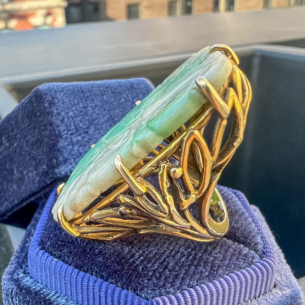 Vintage Carved Jade Bat Ring sold by Doyle and Doyle an antique and vintage jewelry boutique